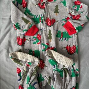 Carter's Gray Footed One-Piece Pajamas with Green & Red Dinosaur Print